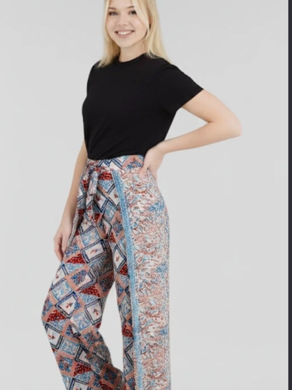 Elevenses Anthropologie Boho Block Print Wide Leg Pants Size 4
